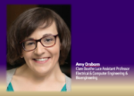Photo of a smiling Amy Orsborn on a purple and gold background.