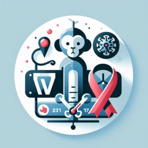 ai-generated image depicting a monkey, a covid virus, an HIV ribbon and a broken shield.