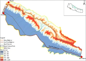 A map showing the roads in Nepal involved in the study. 